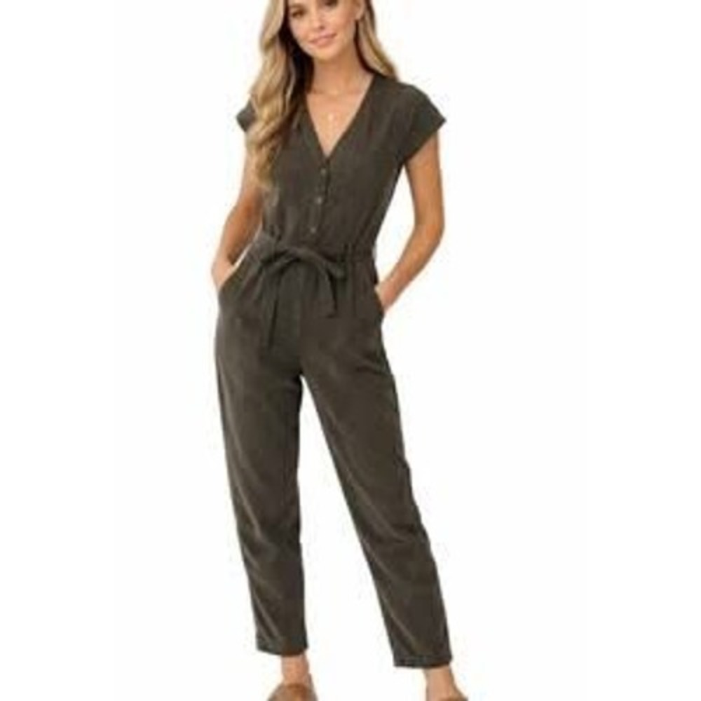 Abercrombie &‎ Fitch Jumpsuit Women XS Olive Green Corduroy Tie Waist Romper